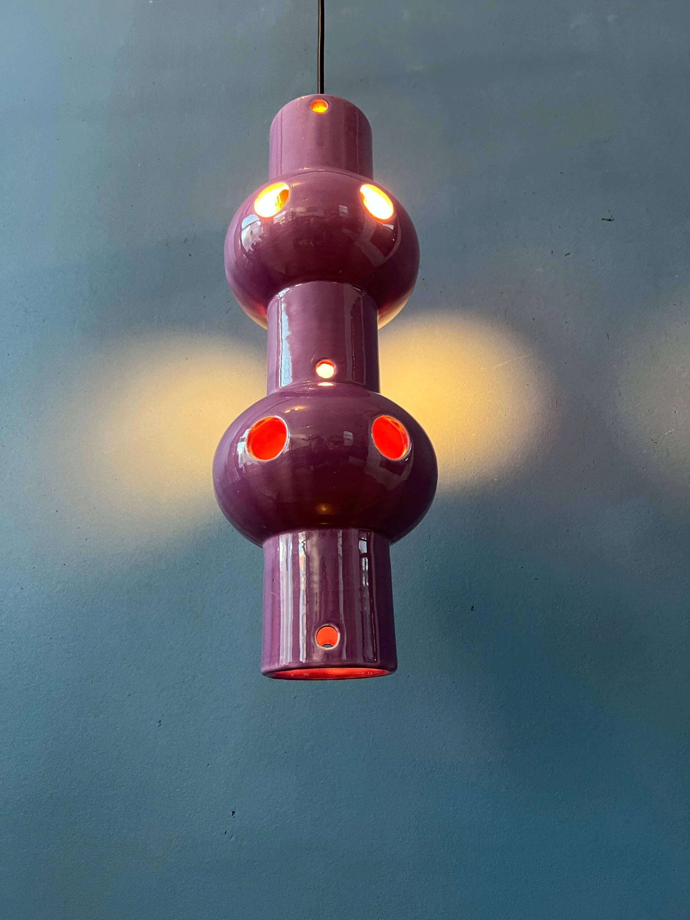 Suspension vintage en céramique rose violette West Germany