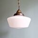 Large Art Deco pendant light in conical white opaline, 1920s-30s