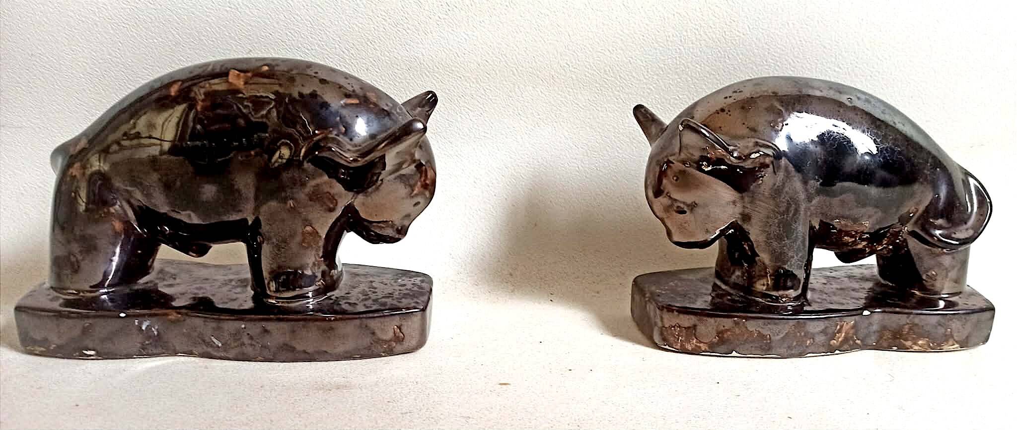 Pair of bookends 1960s Stylised Bull