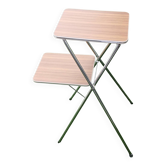 Desserte pliante vintage années 70 – métal chromé et plateaux imitatio