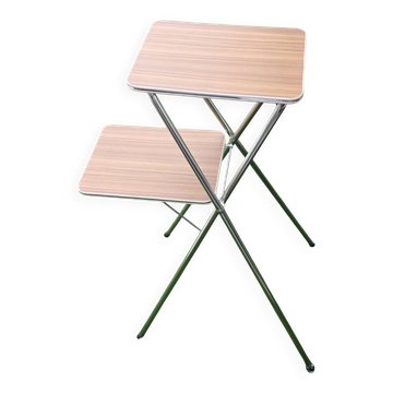 Vintage folding dessert table from the 70s – chrome metal and imitation trays.
