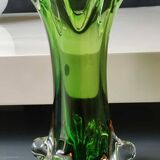 Murano/Flavio Poli vase. Blown art glass, green/amber tones. Organic floral shape. Height 28 cm