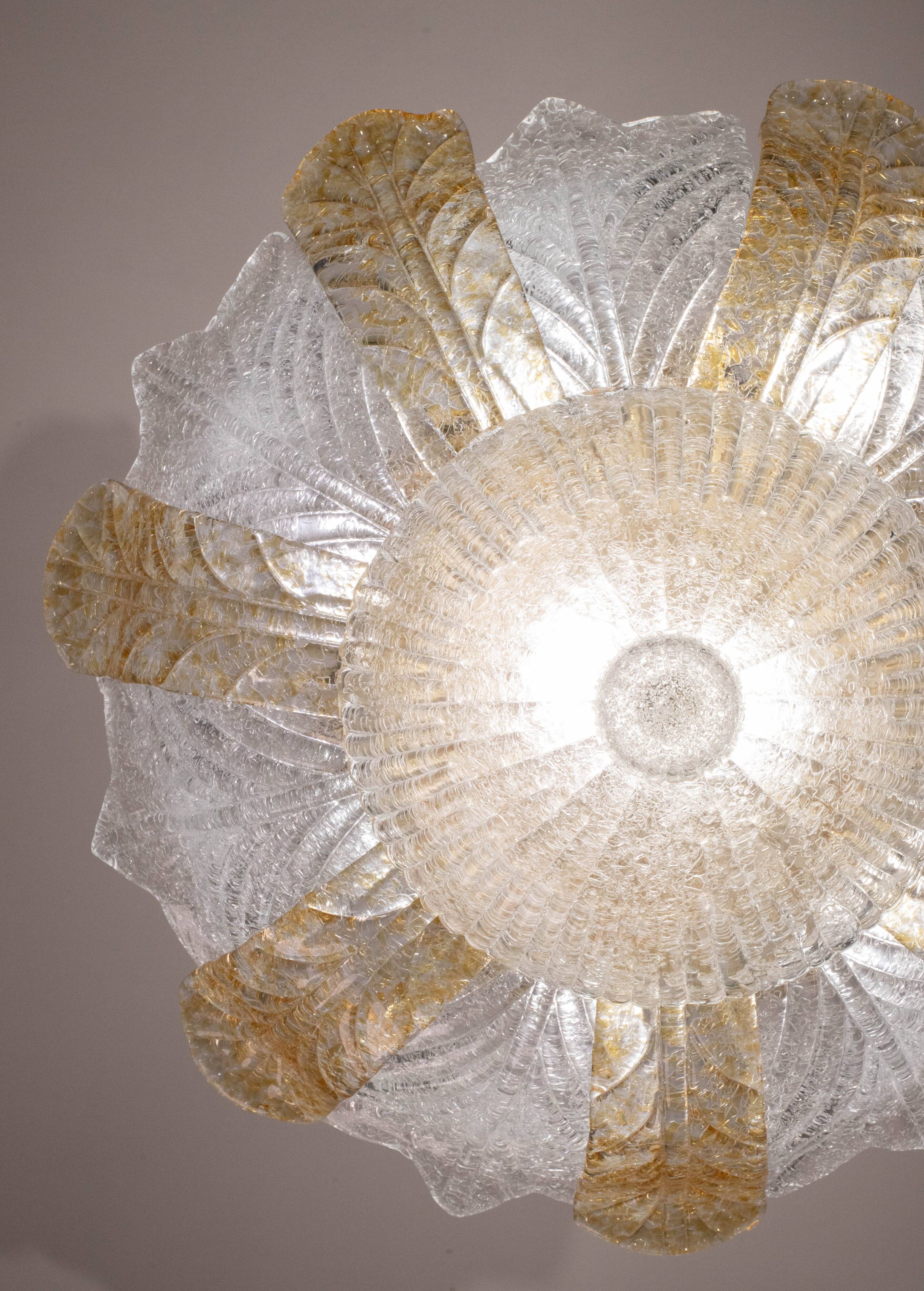 Italian Orange and Trasparent and Murano Glass Ceiling Light