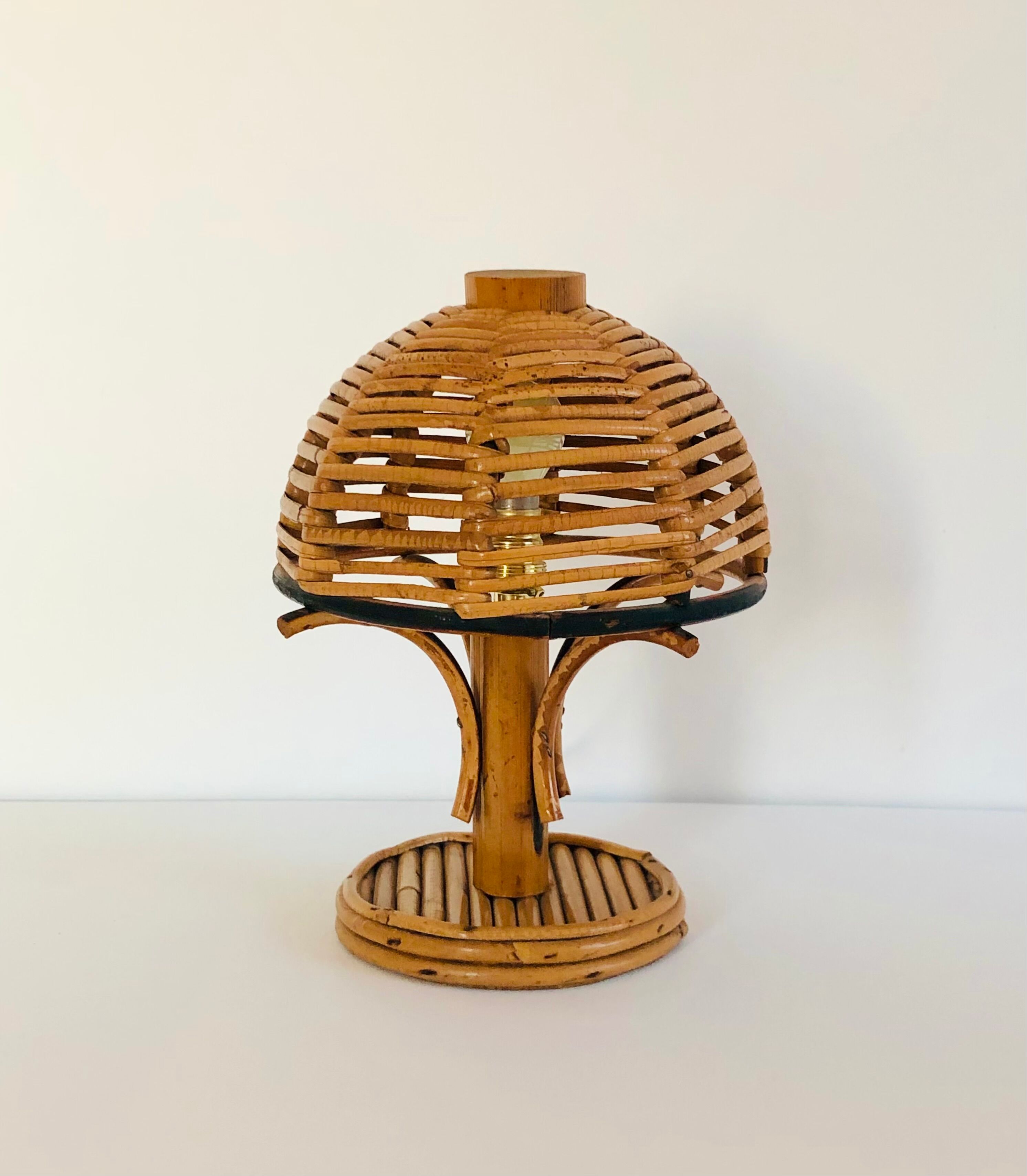 Lampe à poser en rotin, Italie années 60