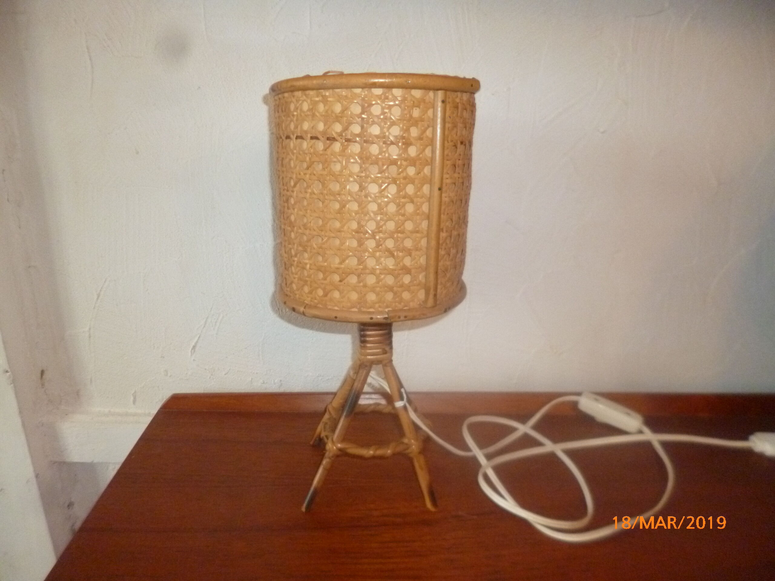 Wicker rattan bedside lamp 1960