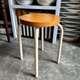 Wood and white metal stool