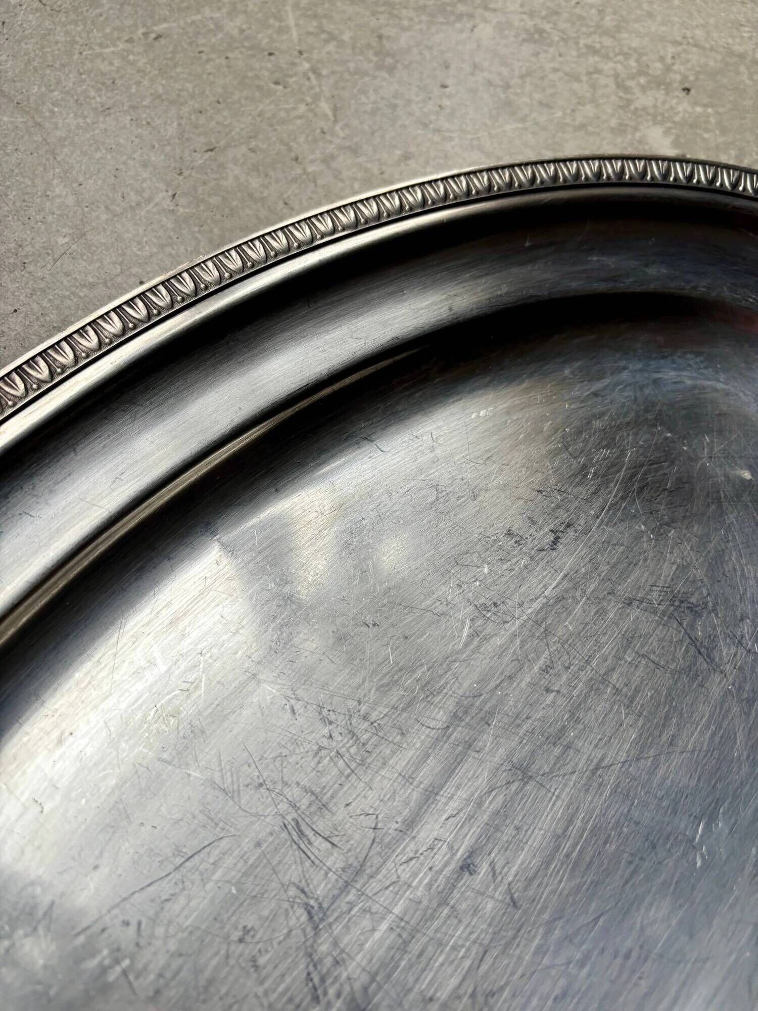 Oval silver-plated metal dish with palmette motif