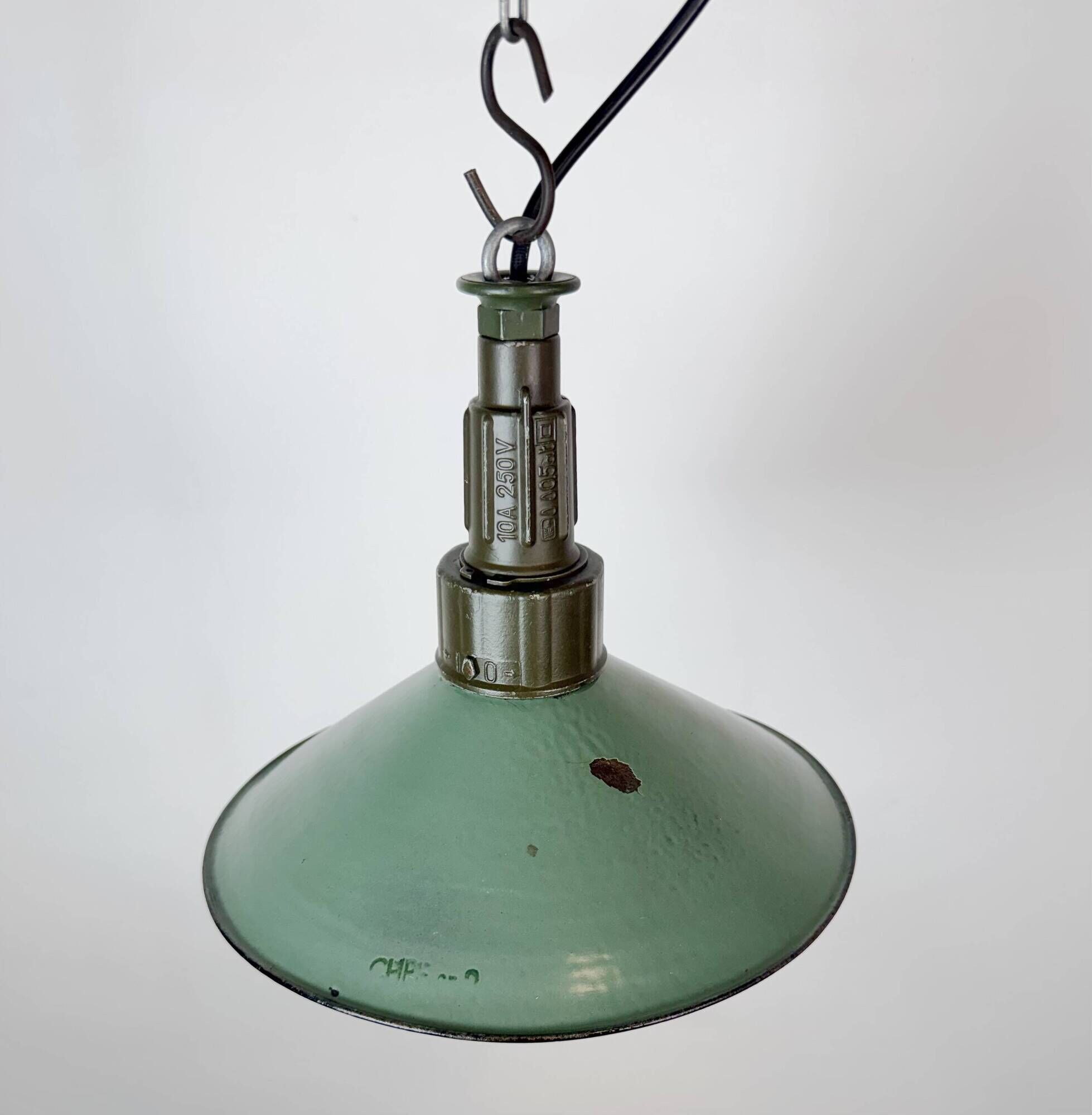 Industrial Petrol Enamel Military Pendant Lamp with Cast Aluminium Top