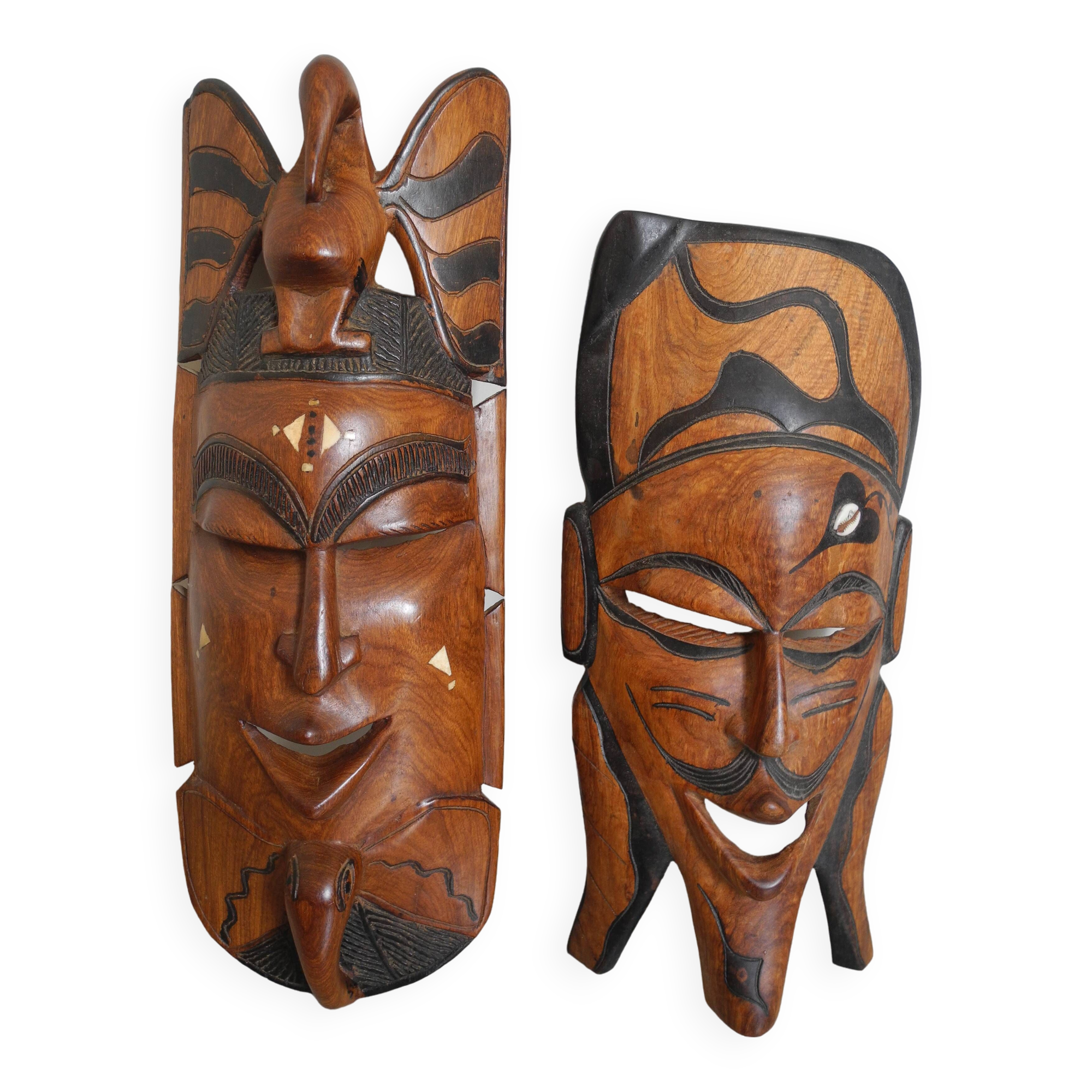 Pair of African wooden masks, vintage decoration, wooden African masks, 70s/80s