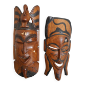 Pair of African wooden masks, vintage decoration, wooden African masks, 70s/80s