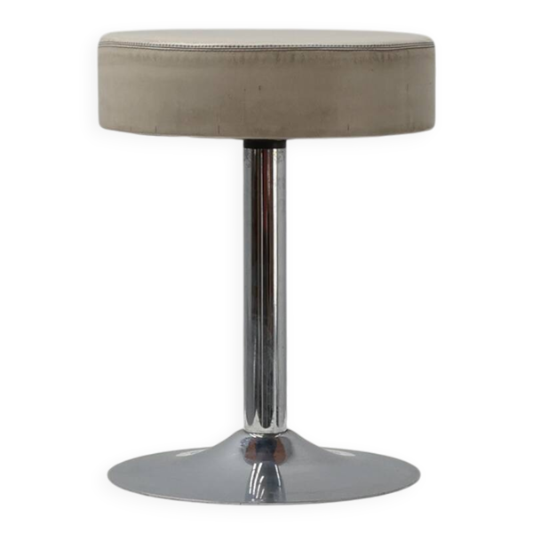 Tabouret vintage design Mid-century en chrome avec assise en cuir blanc, années 1970 — Beyit