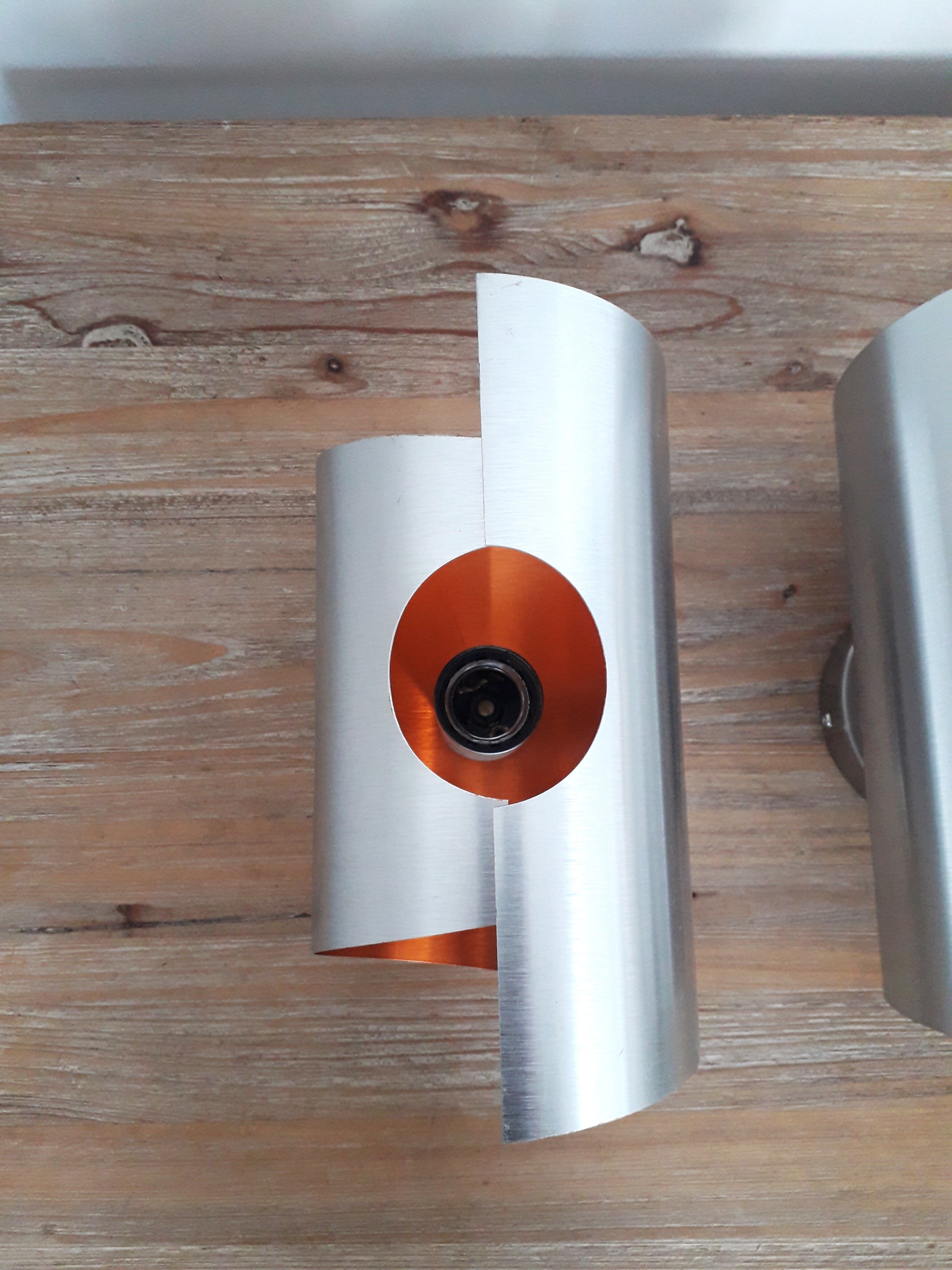 Space Age wall lamps - Brushed and orange aluminium - 1970
