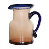 Bubble glass jug made by French craftsmen, blue and orange
