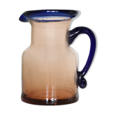 Bubble glass jug made by French craftsmen, blue and orange