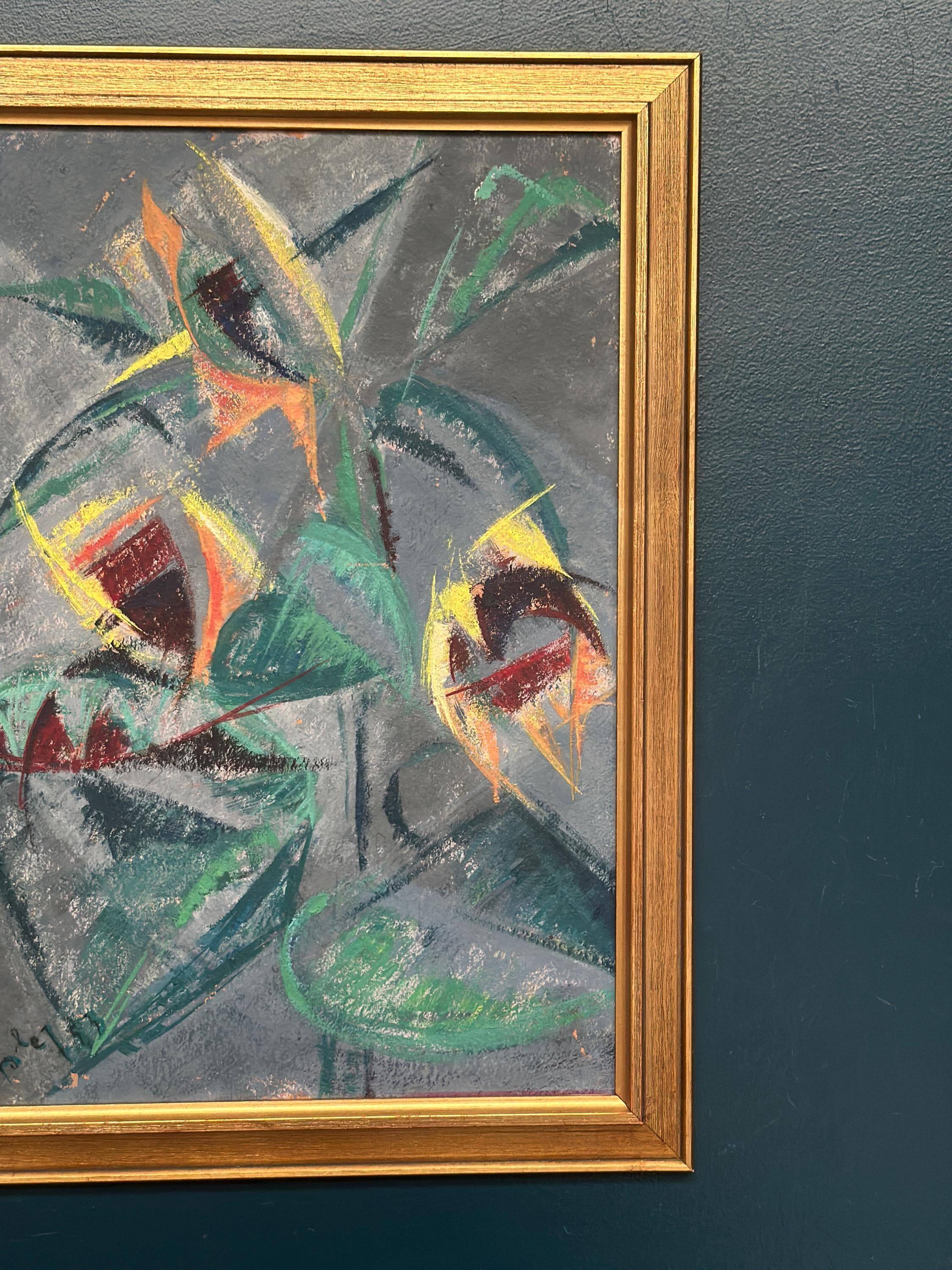 Original Swedish Oil on Panel – “Abstract Still Life with Sunflowers”