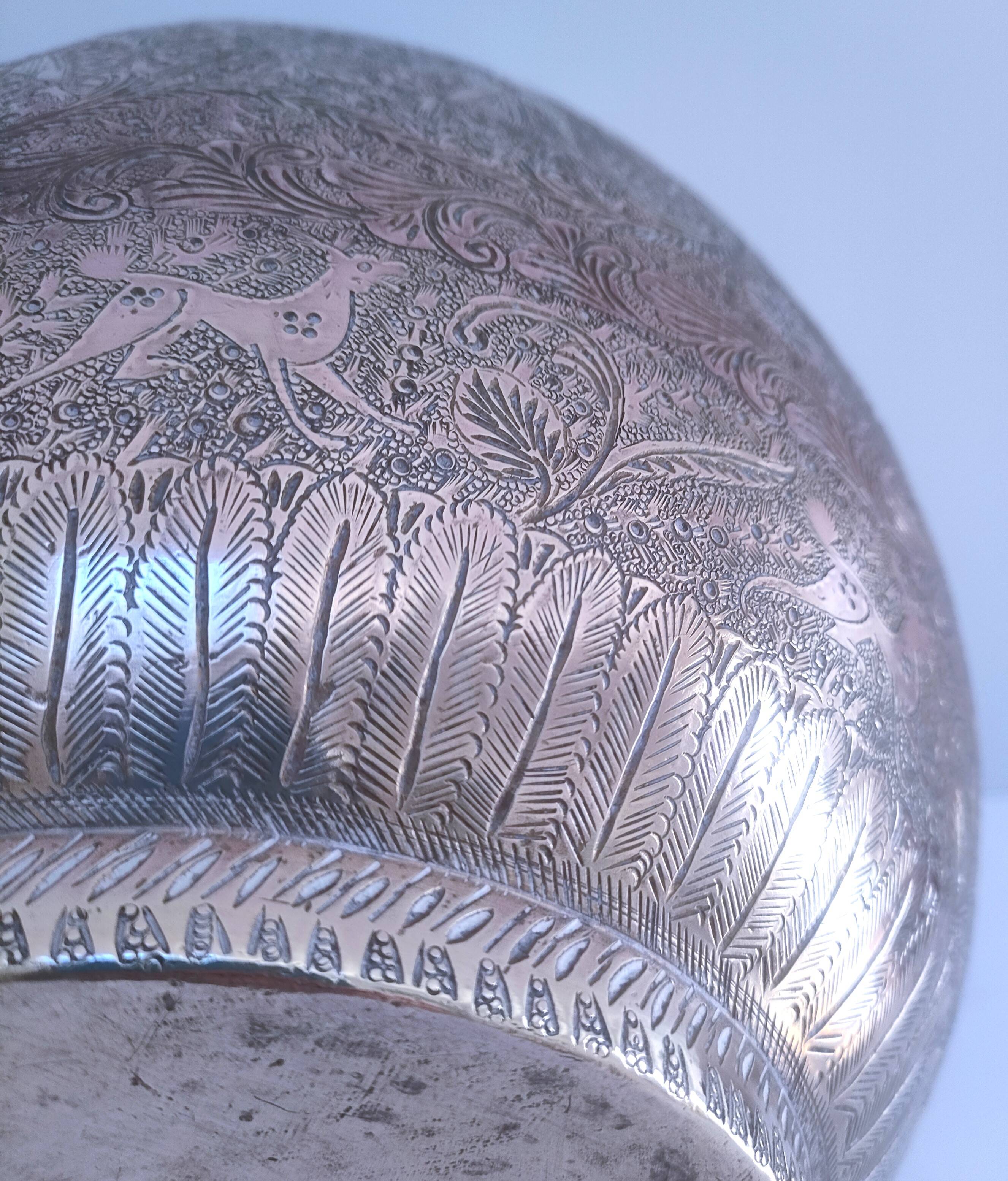 Solid brass pot cover engraved decor animal plant characters