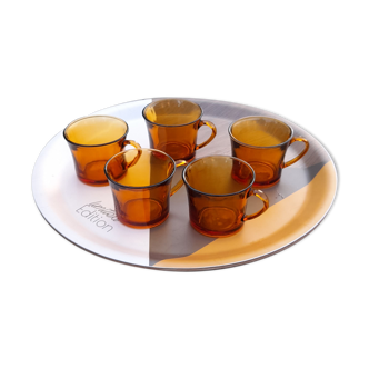 5 cups amber Duralex, classic and sober, 70's