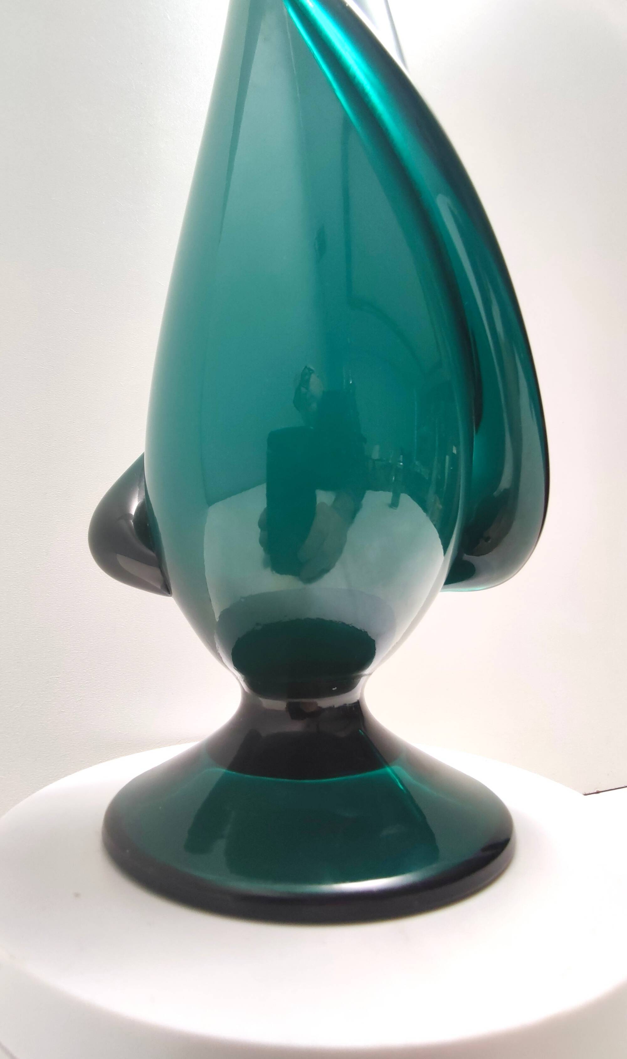 Vintage Teal Encased and Hand-Blown Murano Glass Flower Vase, Italy