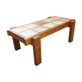 Brutalist pine and ceramic coffee table