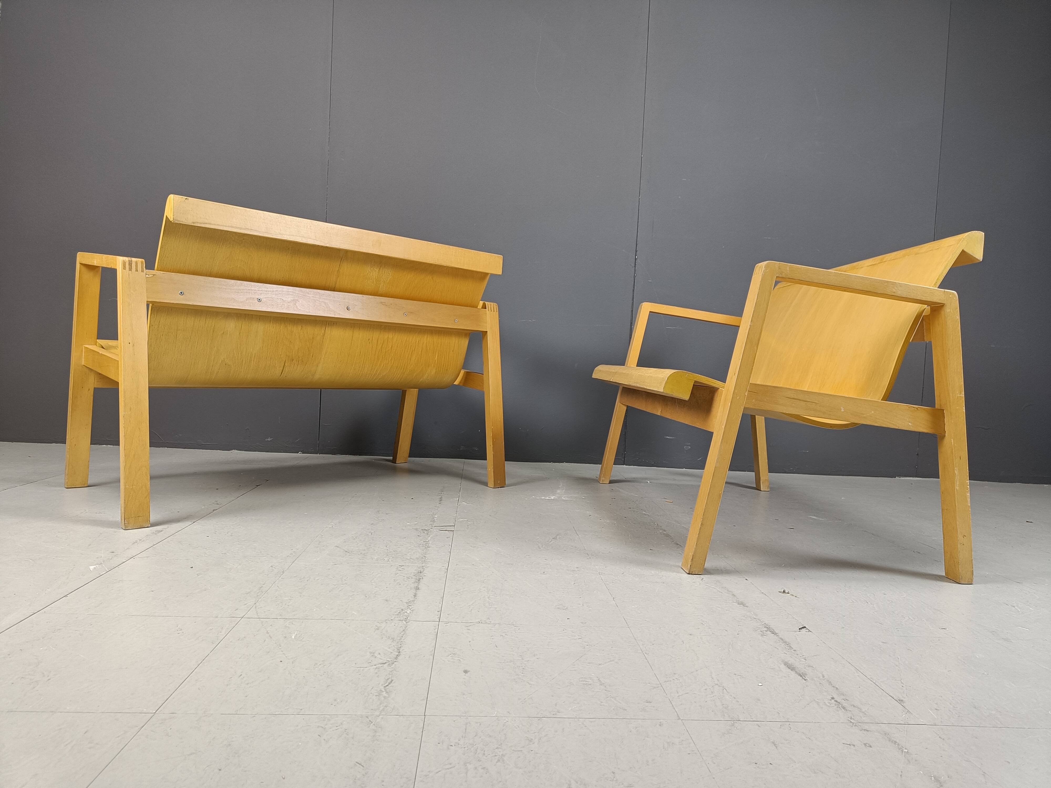 Mid-century plywood benches in the manner of Alvar Aalto, 1960 - set of 2