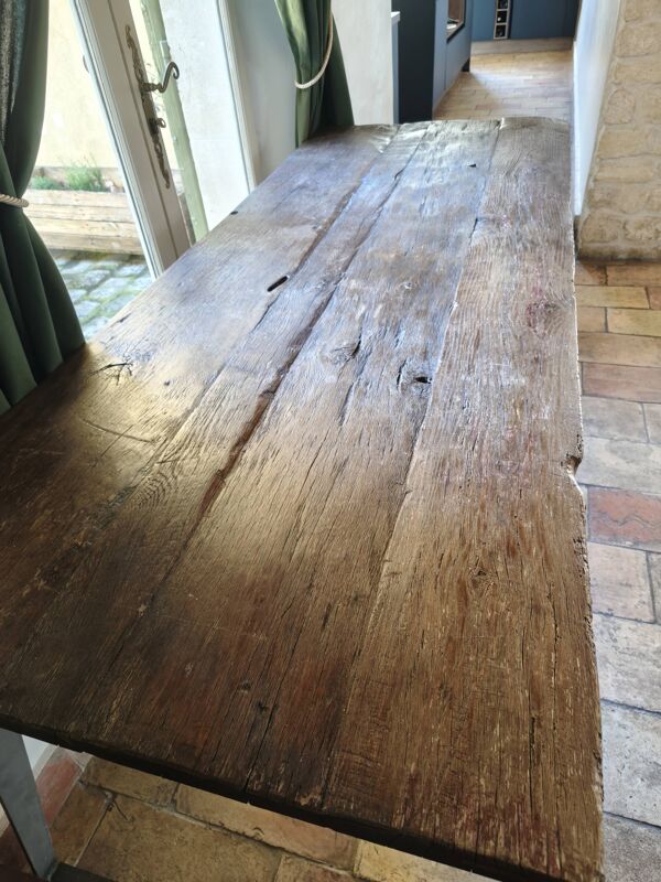 Grande Table Wagon en Chêne Ancien