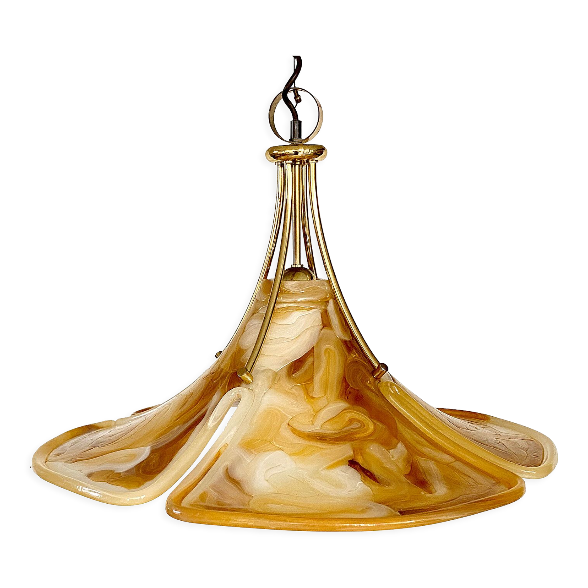 Vintage XXL Space Age pendant lamp, Plexiglas & Brass, 70s