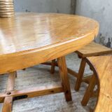 Set of round table and 4 rounded benches, 1950