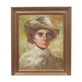 Peinture à l'huile impressionniste vintage Portrait d'une femme avec un chapeau
