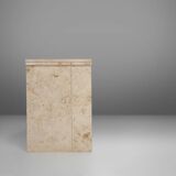 Minimalistic designed French console with shelve in travertine, 1980