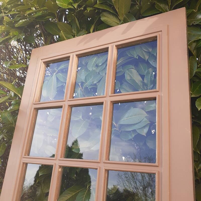 Old moulded glass communication door 221x83cm 15 small panes