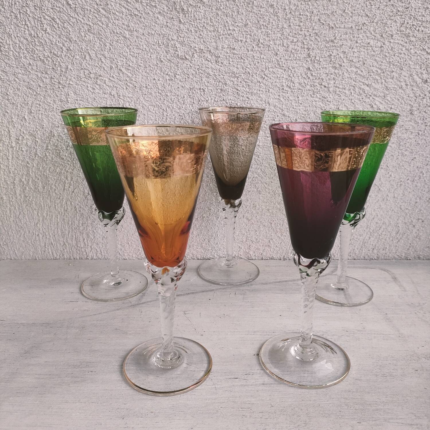 Set of 5 Murano glass flutes