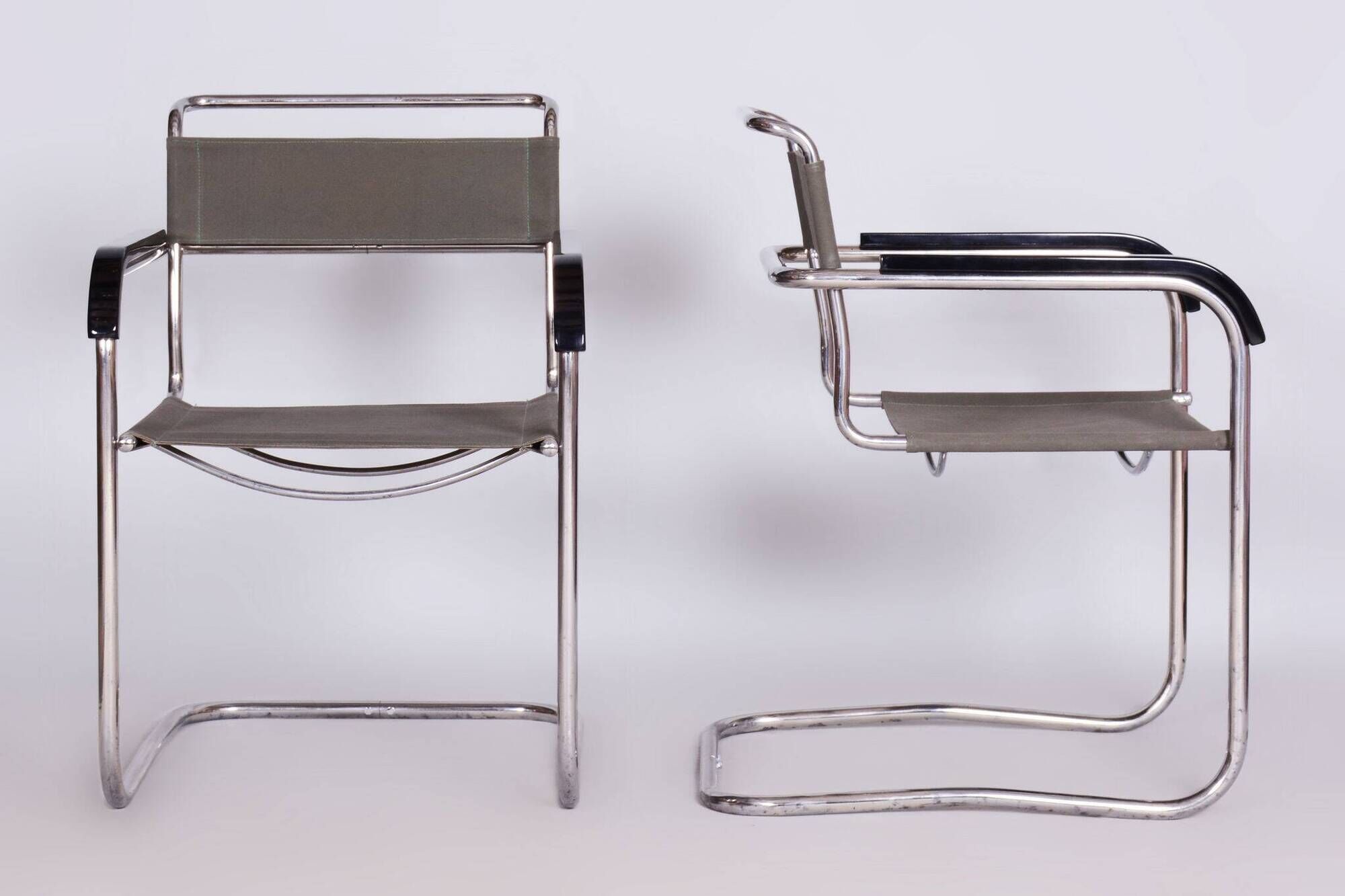 Restored Bauhaus Pair of Armchairs, by Thonet, by Marcel Breuer, Czech, 1930s