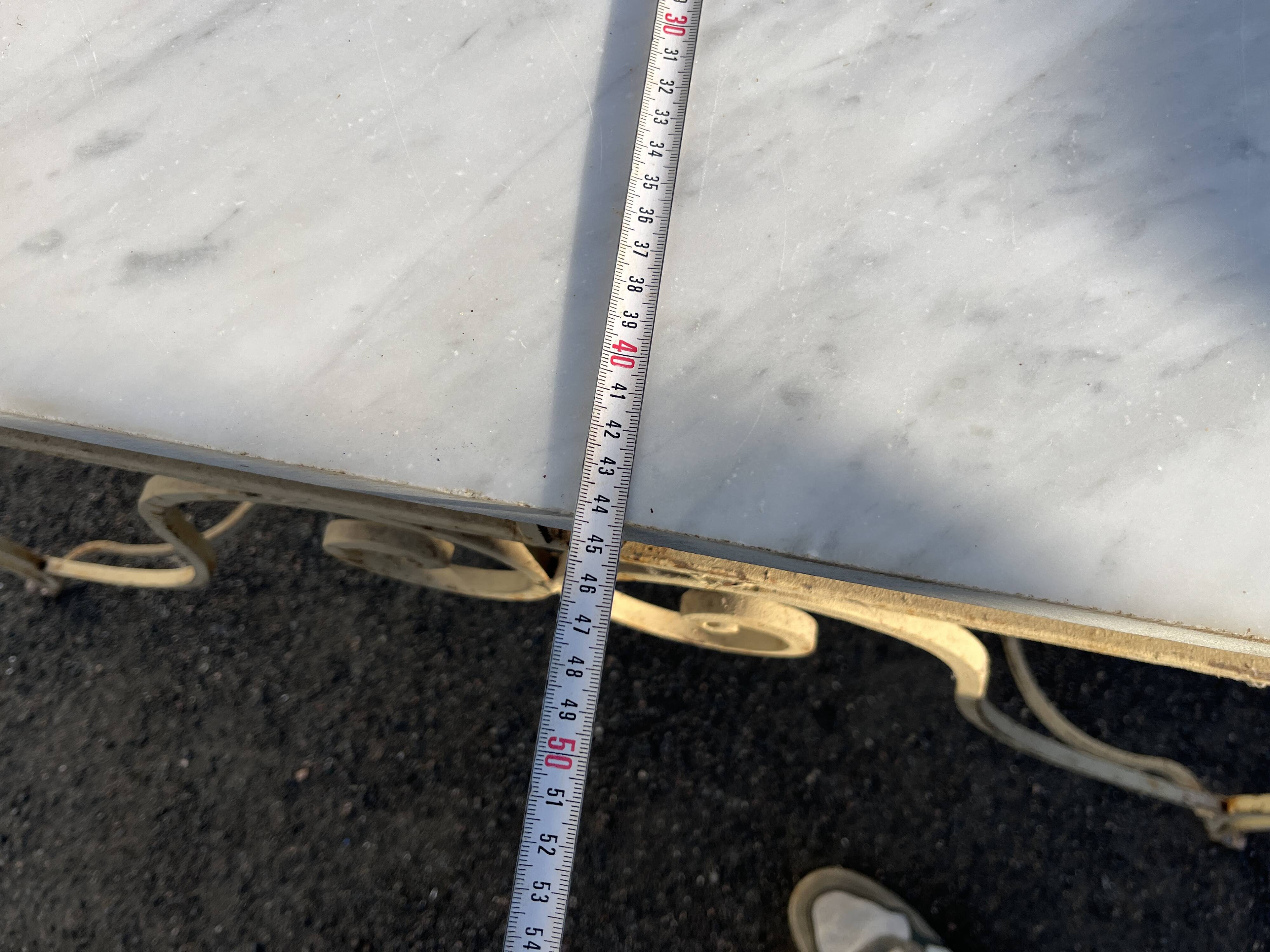 Half-moon console in wrought iron and marble