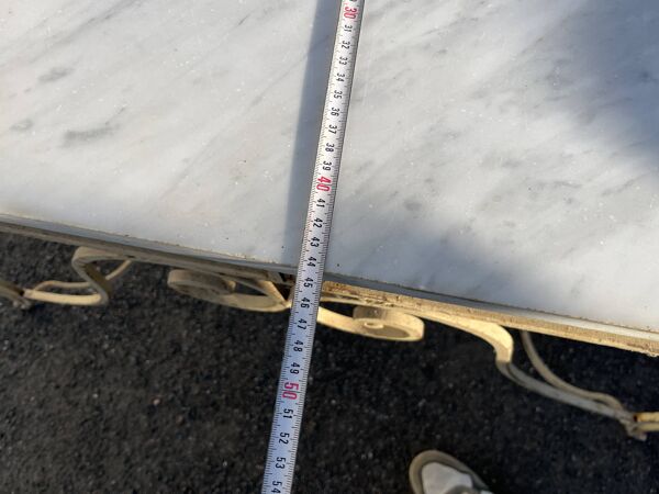 Console demi-lune en fer forgé et marbre