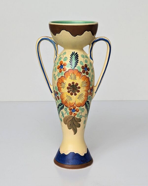 Vase Amphore Céramique Gouda Holland - Rubens motif fleurs peintes à la main - Modèle 1035