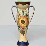 Amphora Vase Ceramic Gouda Holland - Rubens hand painted flower motif - Model 1035