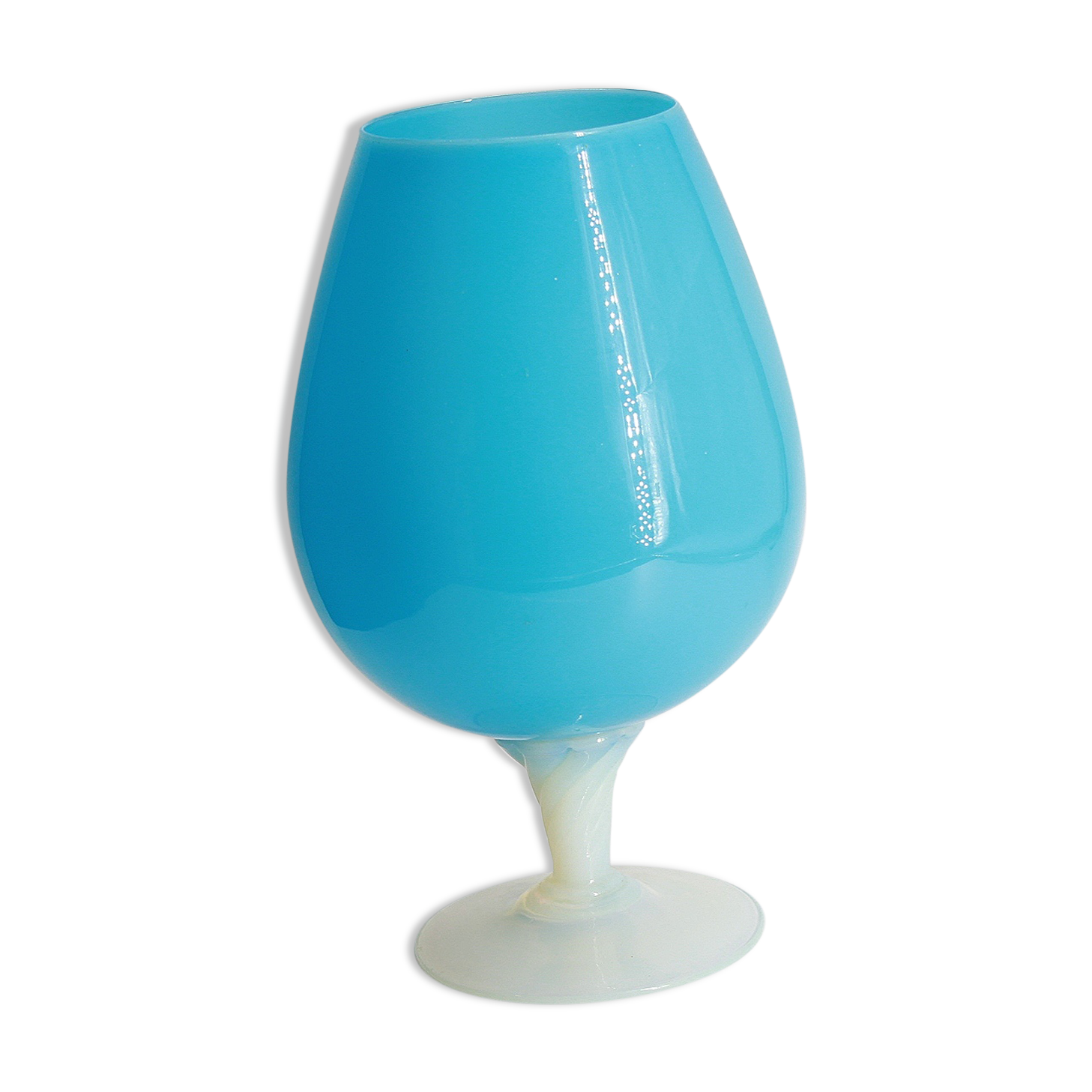 Large blue and white opaline vase