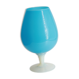 Large blue and white opaline vase