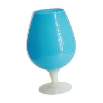 Large blue and white opaline vase