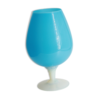 Large blue and white opaline vase
