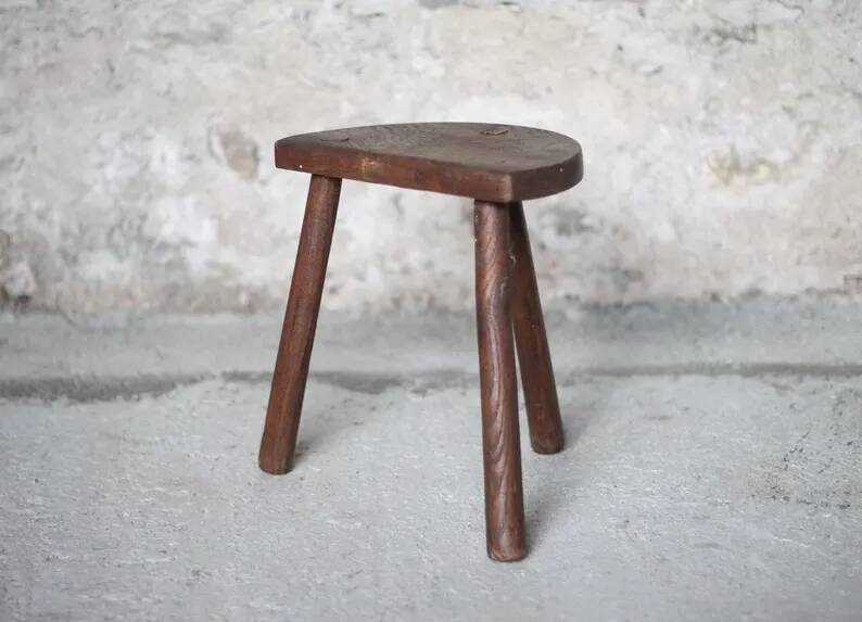 Vintage stool, wooden stool, tripod stool, milking stool, plant stand, interior decor, stool