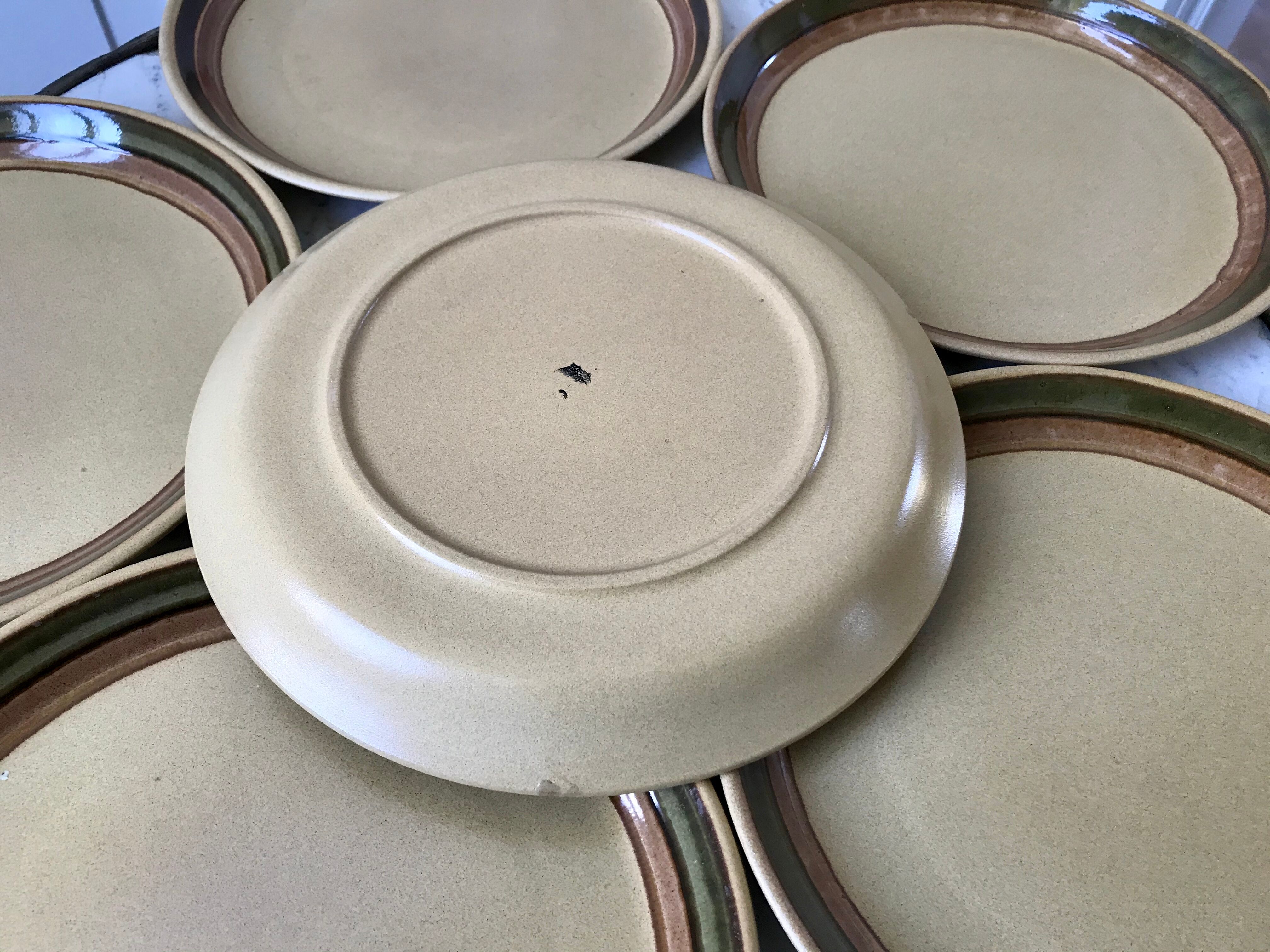 Set of 6 flat plates in vintage stoneware 70s