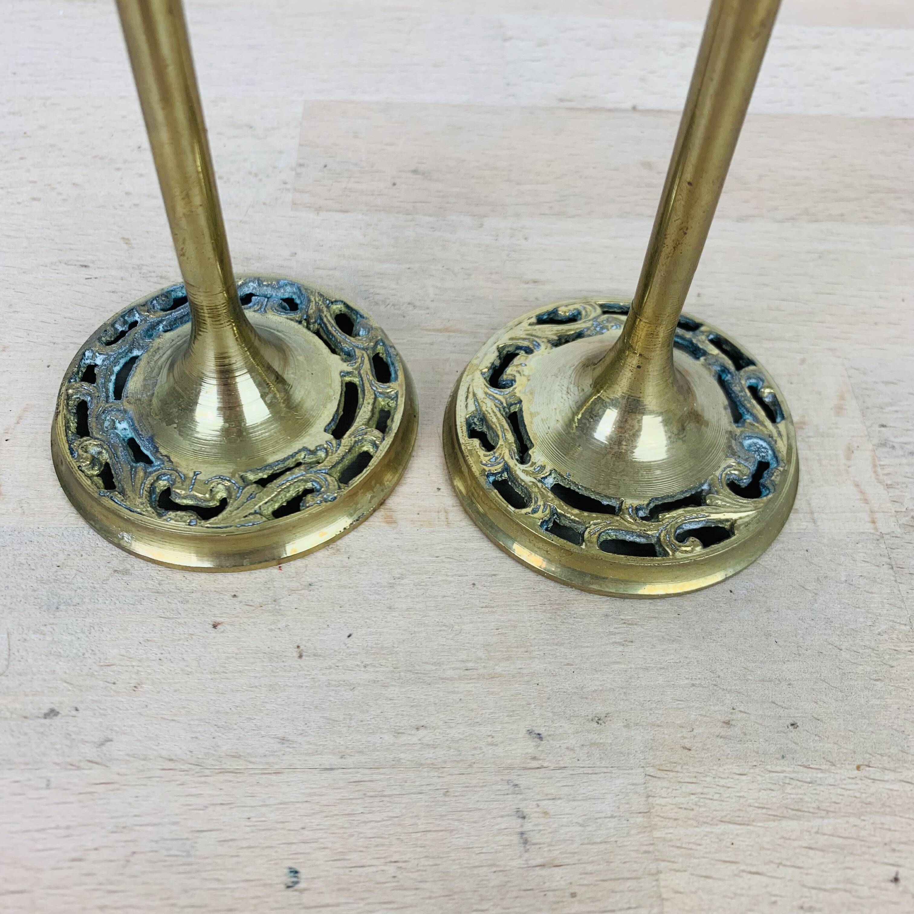 Pair of vintage golden brass candlesticks