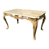 Louis XV coffee table in white Carrara marble with a gilded bronze base.