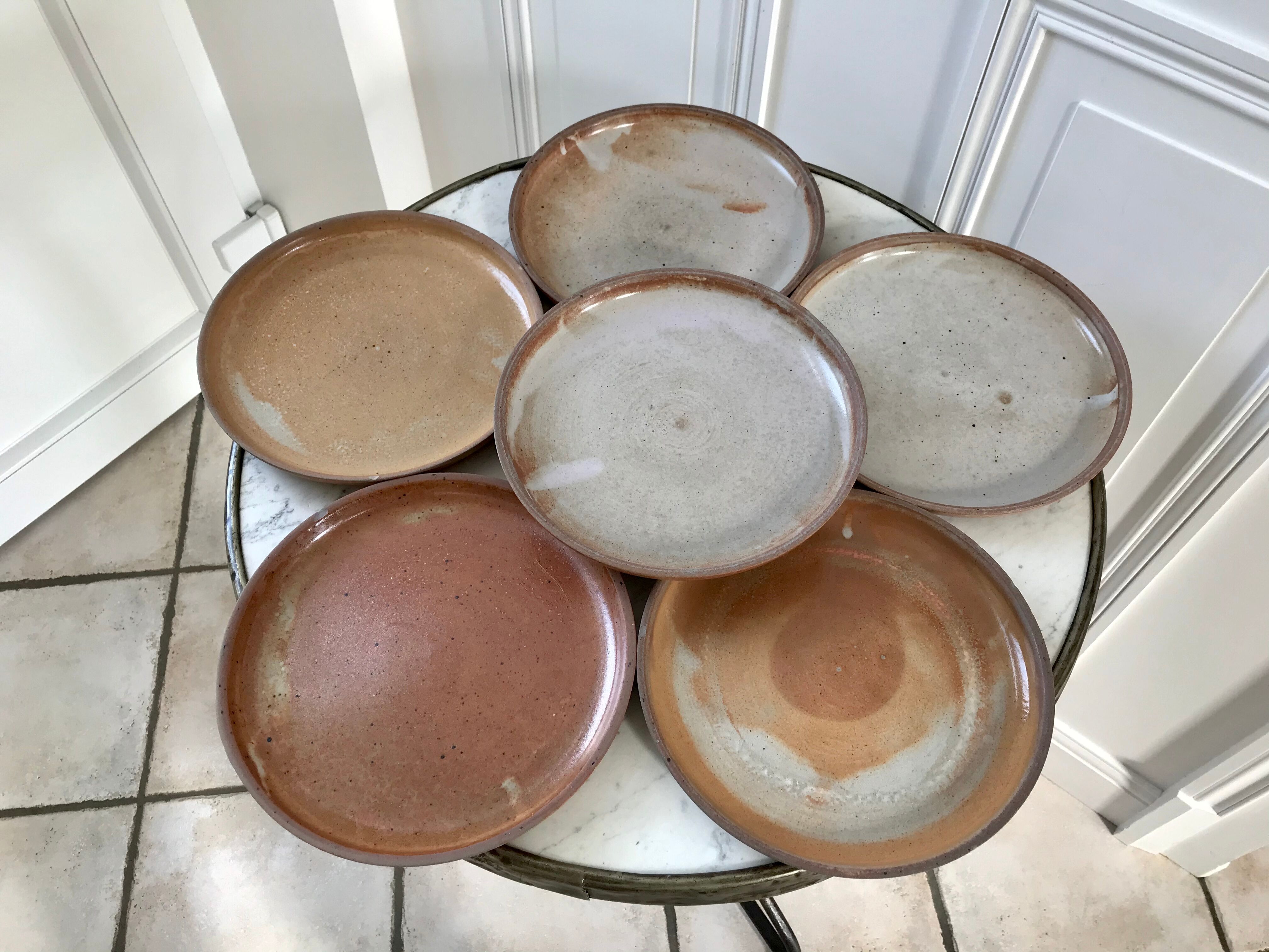 Set of 6 flat plates in artisanal sandstone 60s-70s