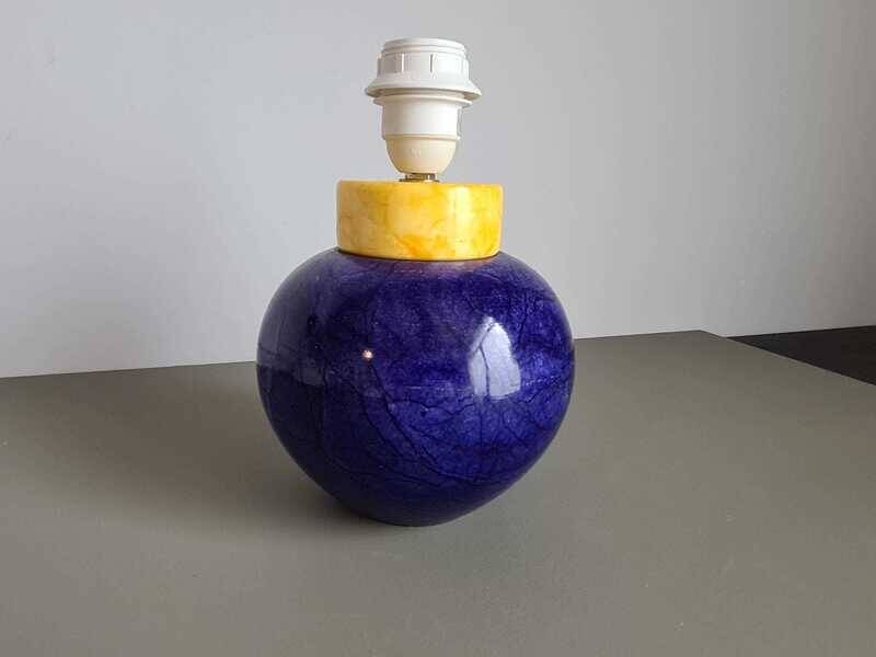 Vintage French table lamp in blue stone 1980s