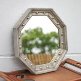 Vintage mirror, wooden mirror covered with tin, tin mirror from the 60s