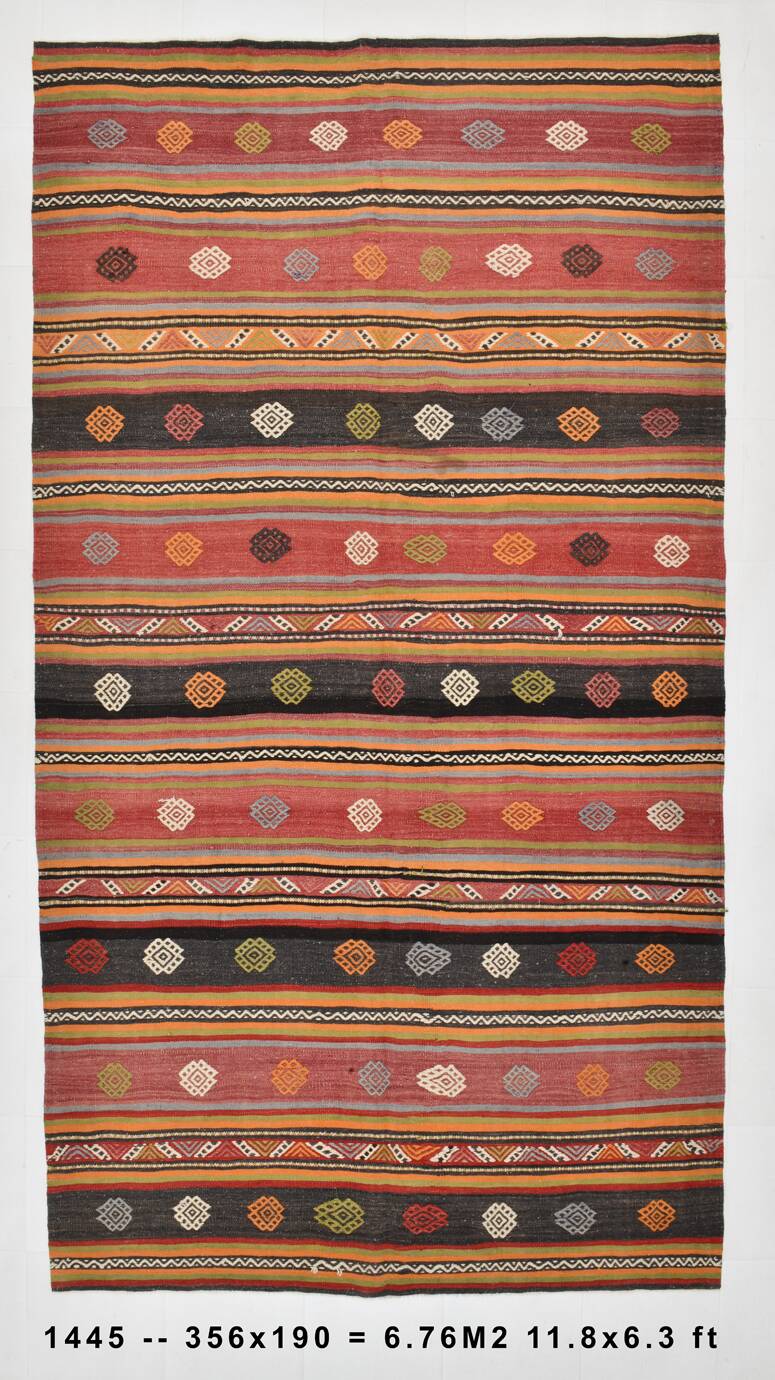 6x12 Long Wide Red Striped Kilim Rug,  190x356Cm