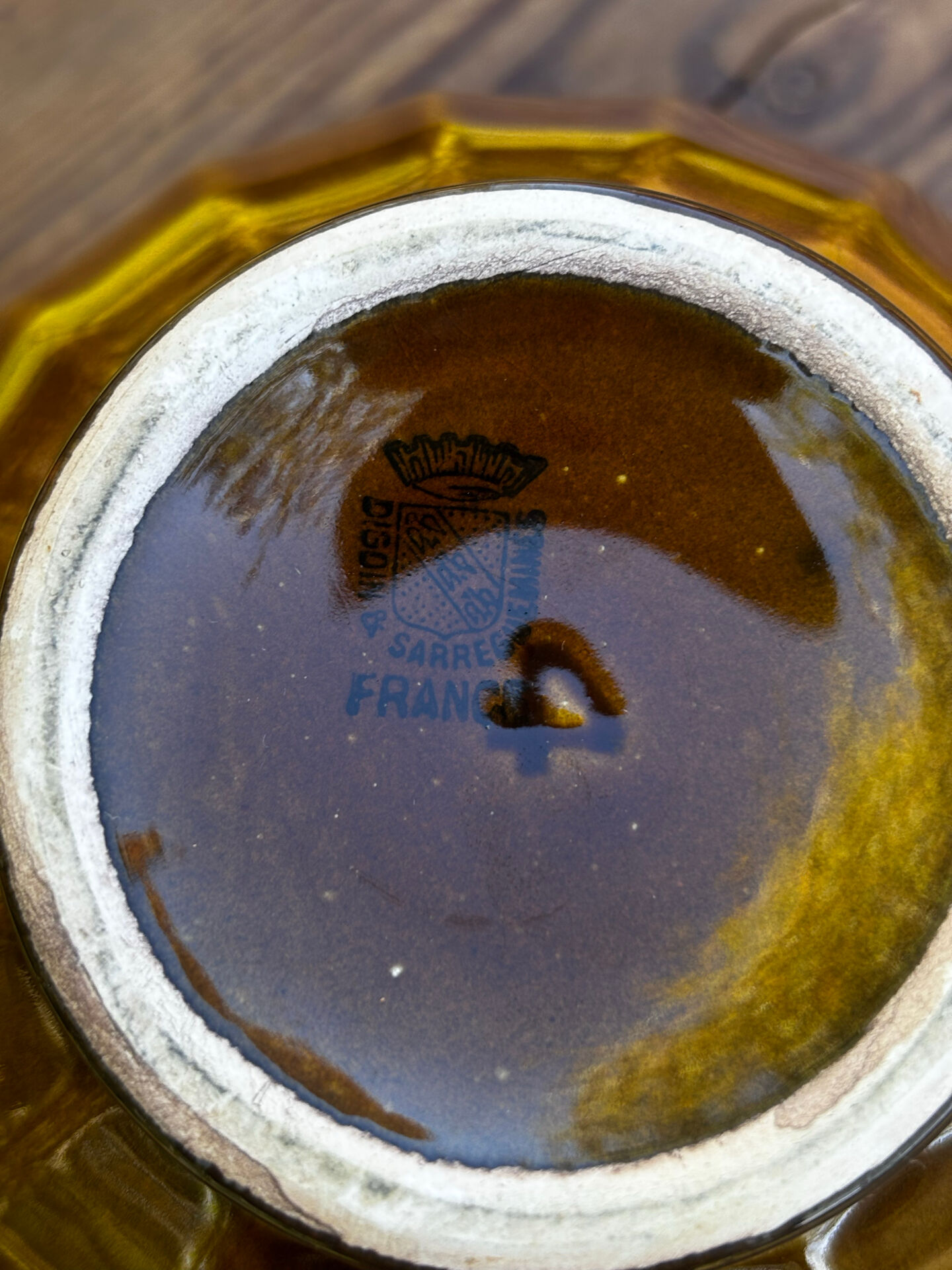 Bol ancien bicolore marron et jaune faïence Digoin Sarreguemines