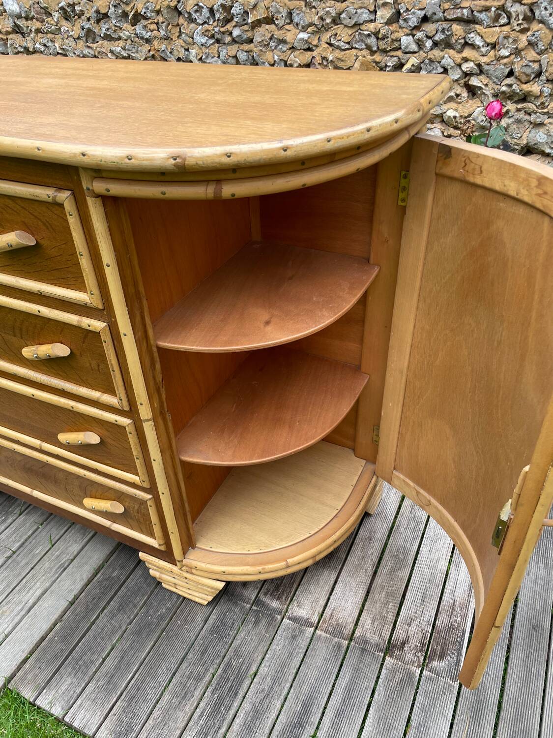 Vintage rattan and oak sideboard 1960-70